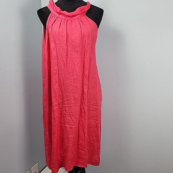 Bellambia Linen XL Hot Pink Sleeveless Dress Shift Round Neck Bow Italy - Picture 1 of 11